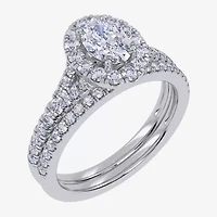 (G / Vs2-Si1) Womens 1 CT. T.W. Lab Grown White Diamond 10K Gold Oval Side Stone Halo Bridal Set