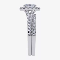 (G / Vs2-Si1) Womens 1 CT. T.W. Lab Grown White Diamond 10K Gold Oval Side Stone Halo Bridal Set