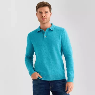 St. John's Bay Cozy Polo Mens Long Sleeve Pullover Sweater