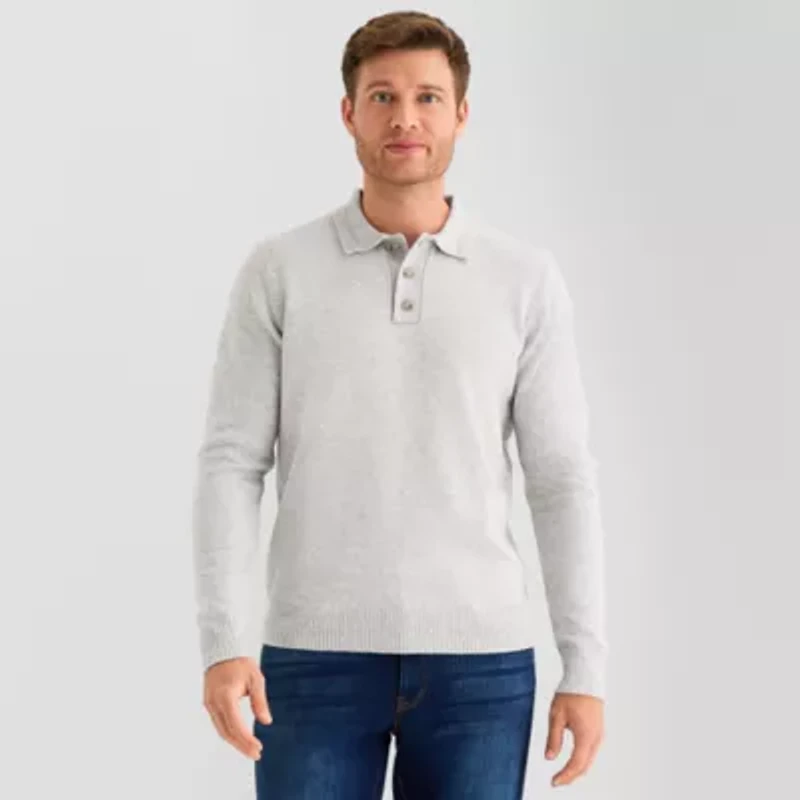 St. John's Bay Cozy Polo Mens Long Sleeve Pullover Sweater
