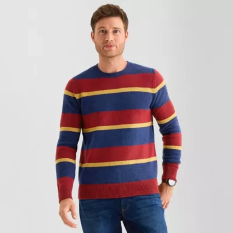 St. John's Bay Cozy Rugby Mens Crew Neck Long Sleeve Pullover Sweater