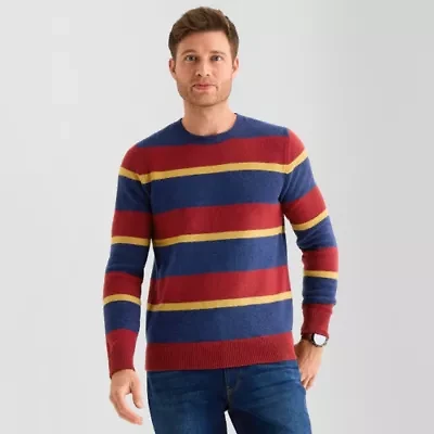 St. John's Bay Cozy Rugby Mens Crew Neck Long Sleeve Pullover Sweater