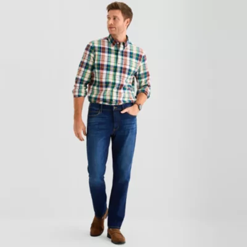 St. John's Bay Poplin Mens Long Sleeve Slim Fit Button-Down Shirt