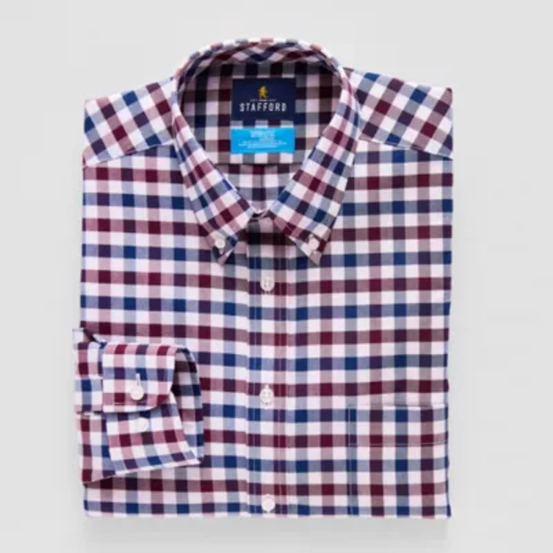 Stafford Coolmax All Season Oxford Mens Regular Fit Stretch Fabric Wrinkle Free Long Sleeve Dress Shirt