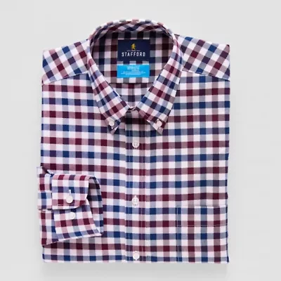 Stafford Coolmax All Season Oxford Mens Regular Fit Stretch Fabric Wrinkle Free Long Sleeve Dress Shirt