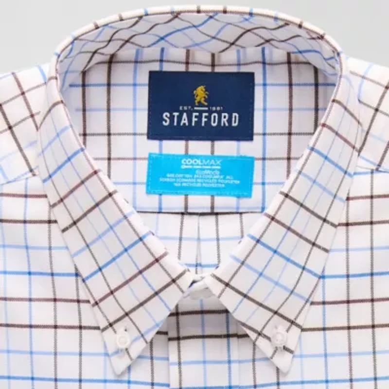 Stafford Coolmax All Season Oxford Mens Regular Fit Stretch Fabric Wrinkle Free Long Sleeve Dress Shirt