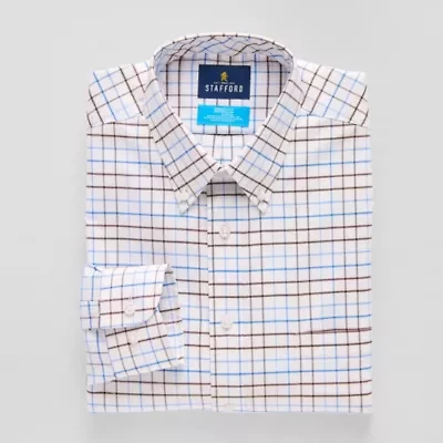 Stafford Coolmax All Season Oxford Mens Regular Fit Stretch Fabric Wrinkle Free Long Sleeve Dress Shirt