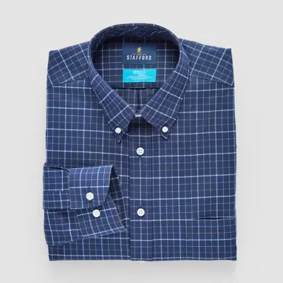 Stafford Coolmax All Season Oxford Mens Regular Fit Stretch Fabric Wrinkle Free Long Sleeve Dress Shirt