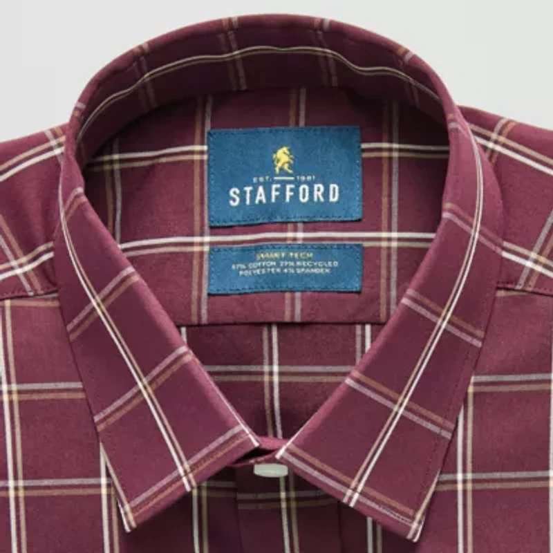 Stafford Slim Smart Tech Mens Fit Stretch Fabric Wrinkle Free Long Sleeve Dress Shirt