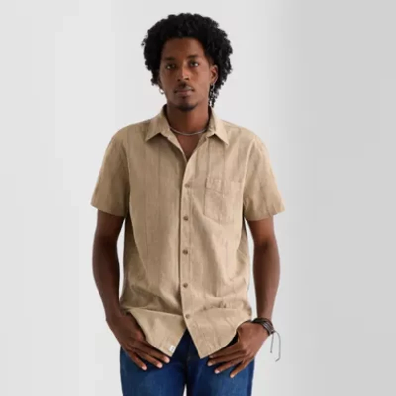 mutual weave Mens Short Sleeve Regular Fit Button-Down Shirt