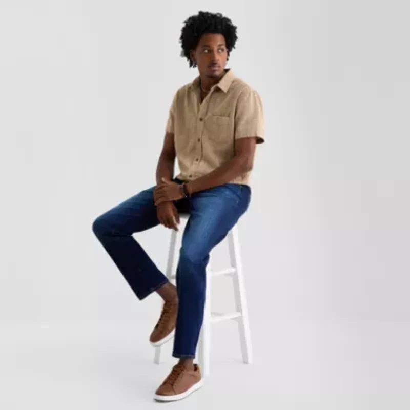 mutual weave Mens Short Sleeve Regular Fit Button-Down Shirt