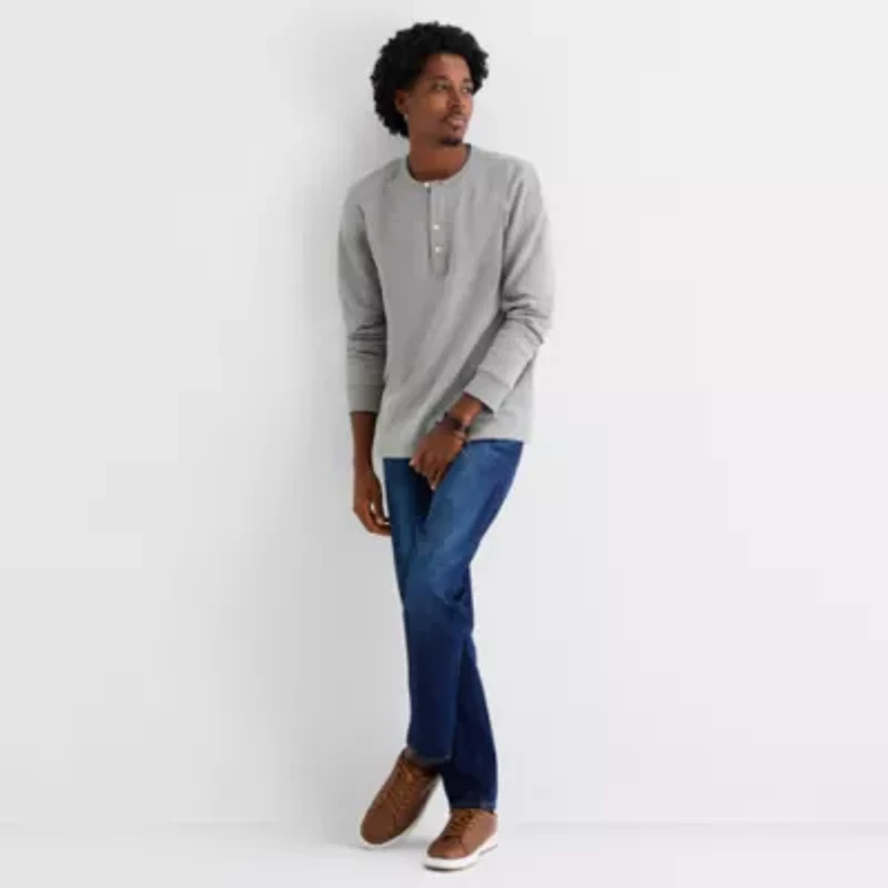 mutual weave Mens Long Sleeve Regular Fit Henley Shirt