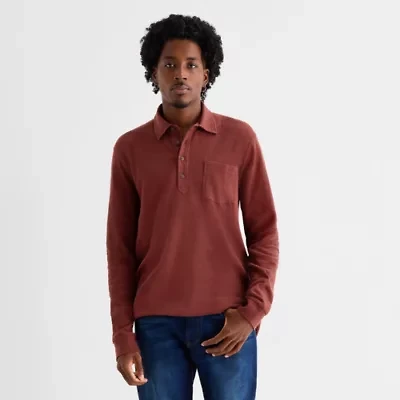 mutual weave Mens Regular Fit Long Sleeve Polo Shirt
