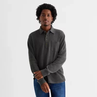 mutual weave Mens Regular Fit Long Sleeve Polo Shirt