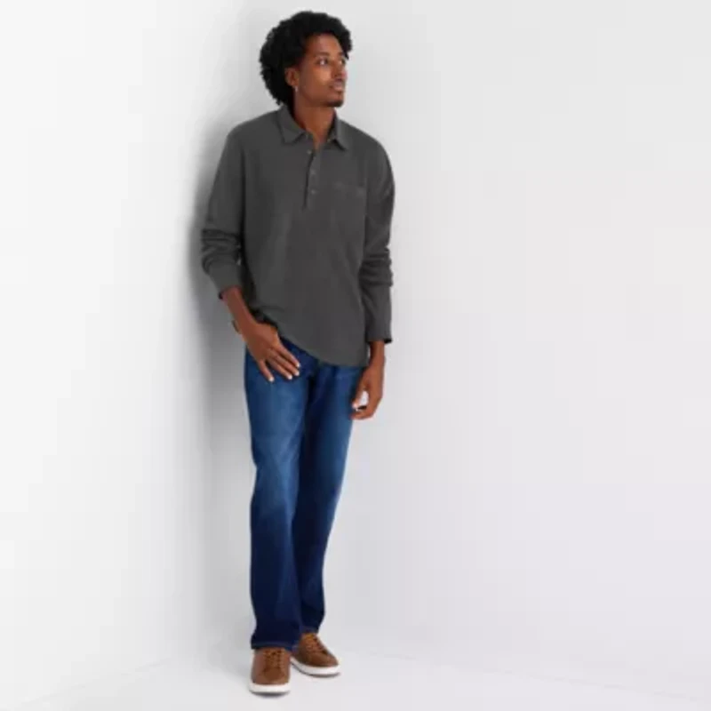 mutual weave Mens Regular Fit Long Sleeve Polo Shirt