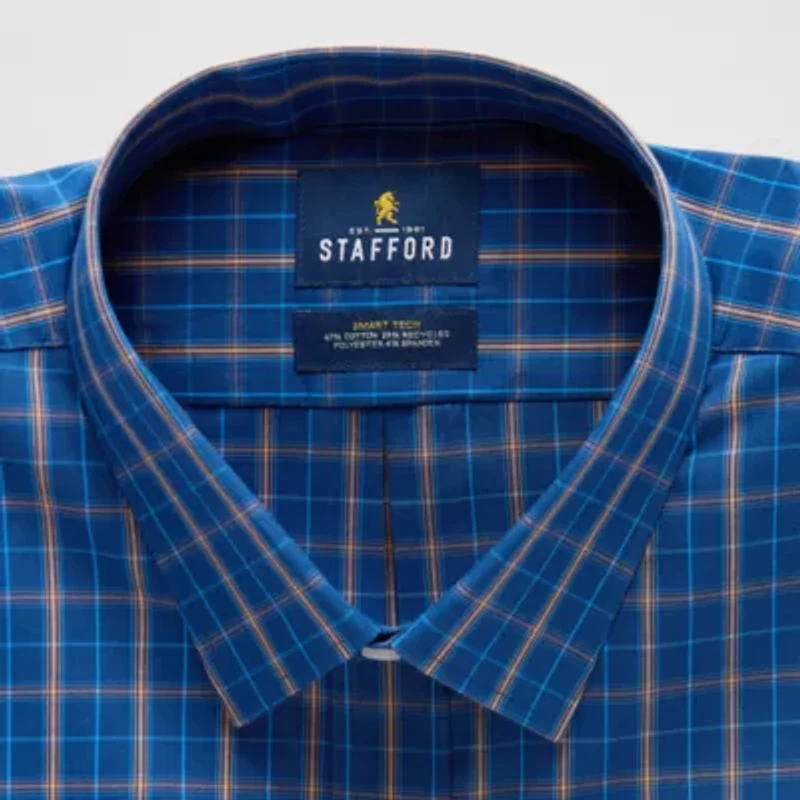 Stafford Big And Tall Smart Tech Mens Regular Fit Stretch Fabric Wrinkle Free Long Sleeve Dress Shirt
