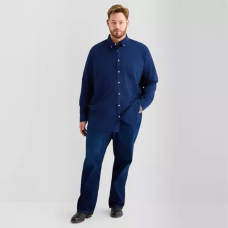 St. John's Bay Everyday Stretch Mens Long Sleeve Fitted Slim Fit Tall Button-Down Shirt