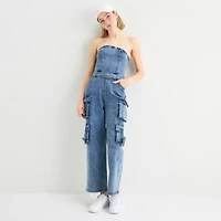 Forever 21 Womens Straight Neck Sleeveless Belted Juniors Jumpsuit