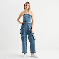 Forever 21 Womens Straight Neck Sleeveless Belted Juniors Jumpsuit