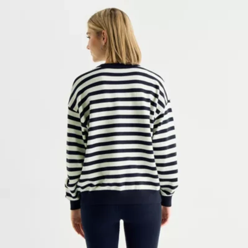 Forever 21 Juniors Womens Crew Neck Embellished Long Sleeve Striped Pullover Sweater