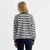 Forever 21 Juniors Womens Crew Neck Embellished Long Sleeve Striped Pullover Sweater