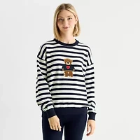 Forever 21 Juniors Womens Crew Neck Embellished Long Sleeve Striped Pullover Sweater