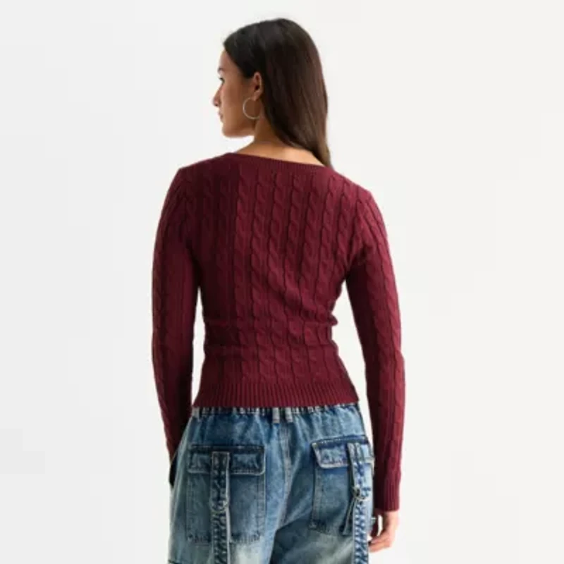 Forever 21 Womens V Neck Long Sleeve Embellished Button Juniors Cable Knit Cardigan