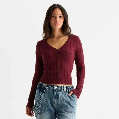 Forever 21 Womens V Neck Long Sleeve Button Juniors Cable Knit Cardigan
