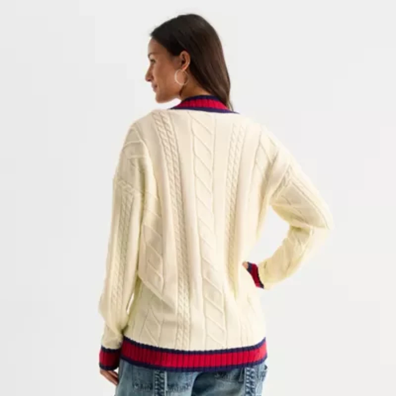 Forever 21 Womens V Neck Long Sleeve Embellished Button Juniors Cable Knit Cardigan
