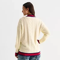 Forever 21 Womens V Neck Long Sleeve Embellished Button Juniors Cable Knit Cardigan