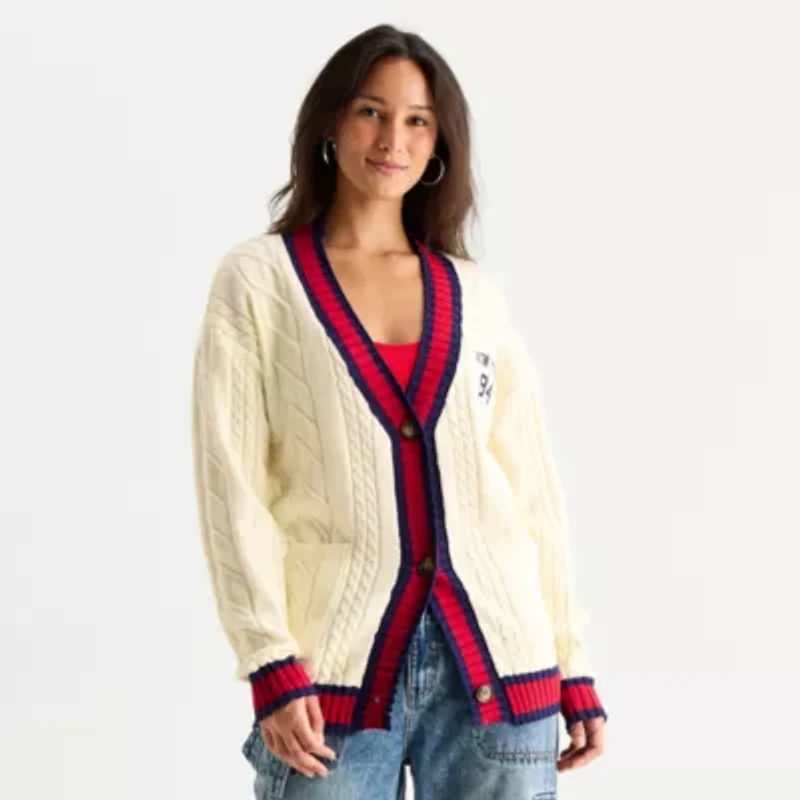 Forever 21 Womens V Neck Long Sleeve Embellished Button Juniors Cable Knit Cardigan