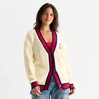 Forever 21 Womens V Neck Long Sleeve Embellished Button Juniors Cable Knit Cardigan