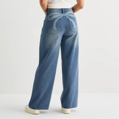 Forever 21 Juniors Womens Low Rise Wide Leg Bow Back Jean
