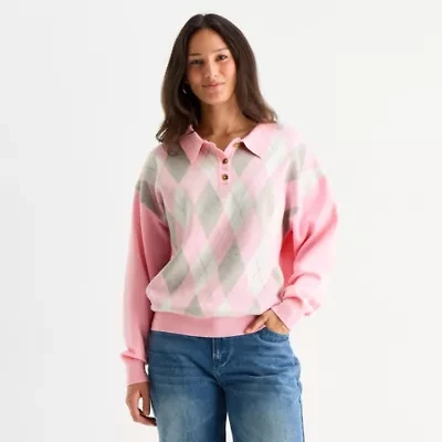 Forever 21 Juniors Womens Long Sleeve Argyle Pullover Sweater