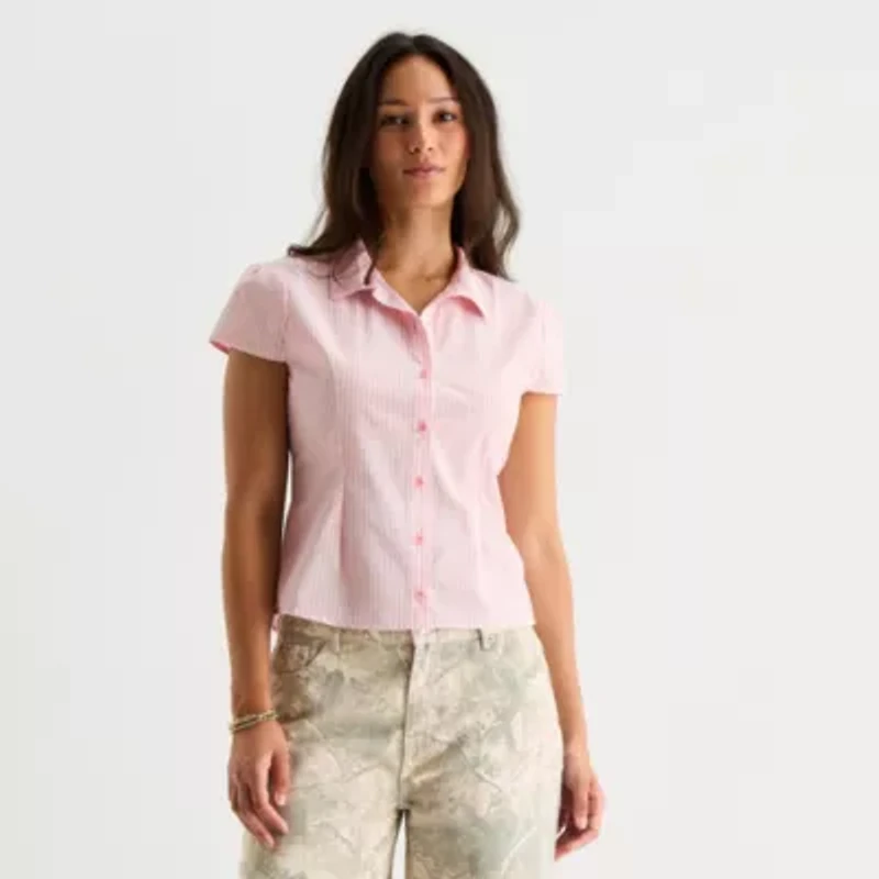 Forever 21 Womens Short Sleeve Juniors Wrap Shirt
