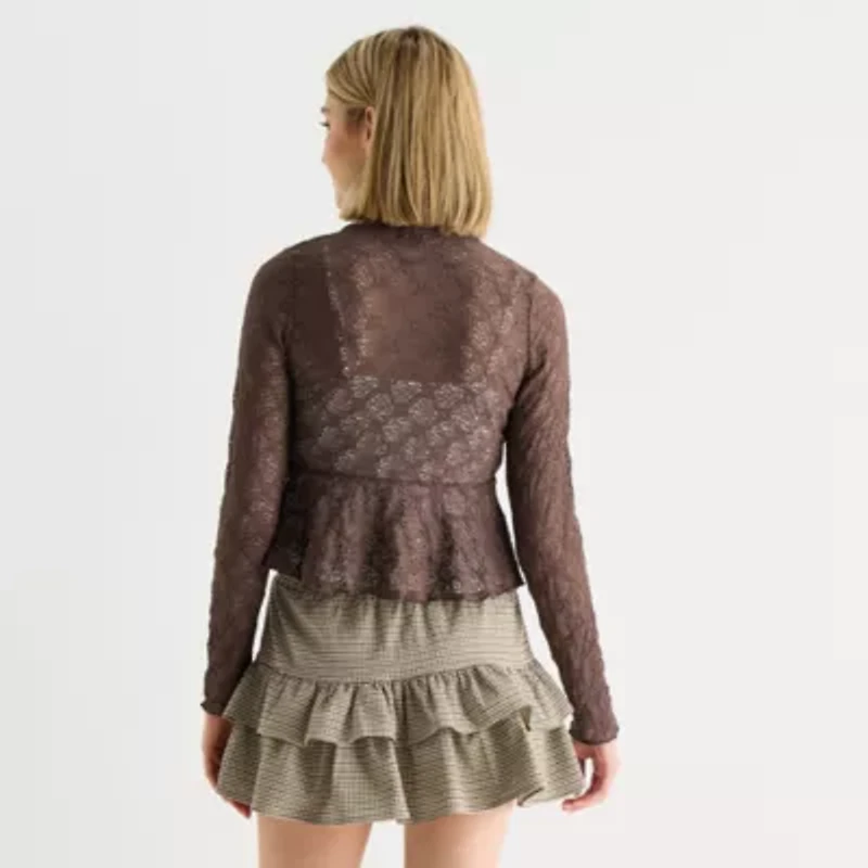 Forever 21 Womens Juniors Split Tie Neck Long Sleeve Wrap Shirt