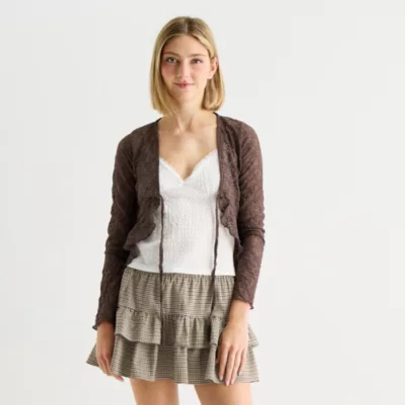 Forever 21 Womens Juniors Split Tie Neck Long Sleeve Wrap Shirt