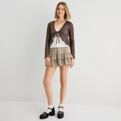 Forever 21 Womens Juniors Split Tie Neck Long Sleeve Wrap Shirt