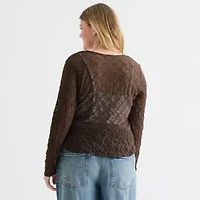 Forever 21 Womens Split Tie Neck Long Sleeve Juniors Plus Wrap Shirt