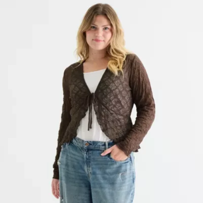 Forever 21 Womens Split Tie Neck Long Sleeve Juniors Plus Wrap Shirt