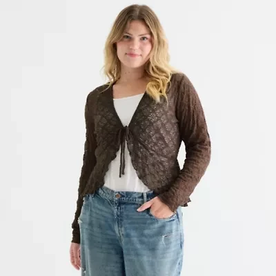 Forever 21 Womens Split Tie Neck Long Sleeve Juniors Plus Wrap Shirt