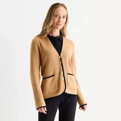 Liz Claiborne Womens Long Sleeve Button Cardigan