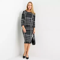 Liz Claiborne Womens Crew Neck 3/4 Sleeve Plaid Pullover Sweater