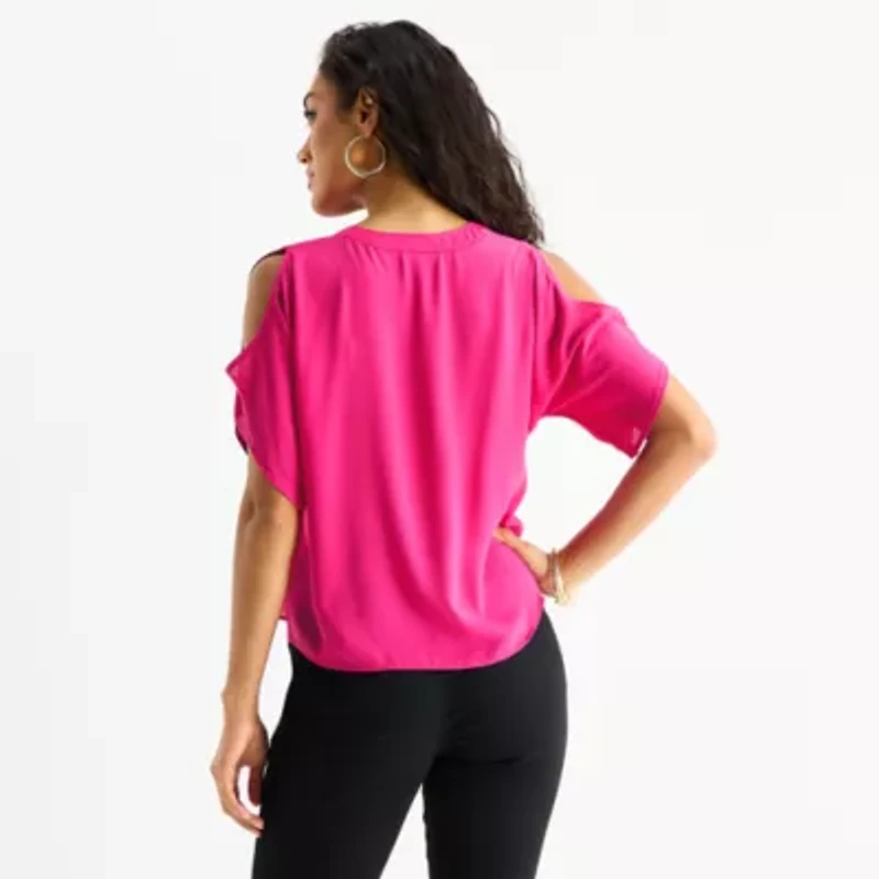 Bold Elements Womens V Neck Short Sleeve Blouse