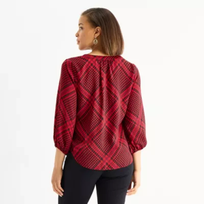 Liz Claiborne Womens V Neck 3/4 Sleeve Satin Blouse