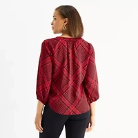 Liz Claiborne Womens V Neck 3/4 Sleeve Satin Blouse