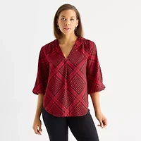 Liz Claiborne Womens V Neck 3/4 Sleeve Satin Blouse