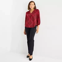 Liz Claiborne Womens V Neck 3/4 Sleeve Satin Blouse