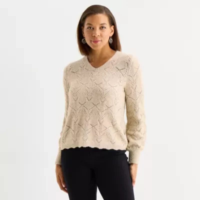 Liz Claiborne Womens V Neck Long Sleeve Pullover Sweater