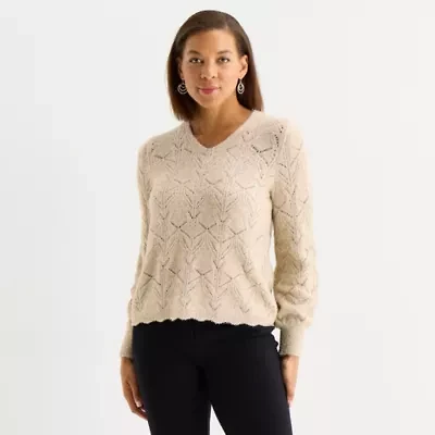 Liz Claiborne Womens V Neck Long Sleeve Pullover Sweater